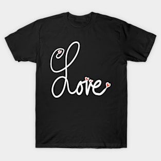 Cursive Written Word Love with Red Hearts T-Shirt